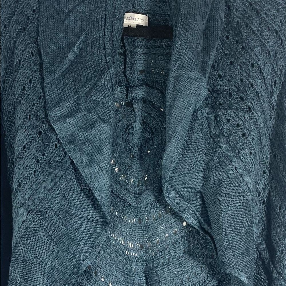 Open Front Fringe Cardigan With Pattern Back - Picture 3 of 8
